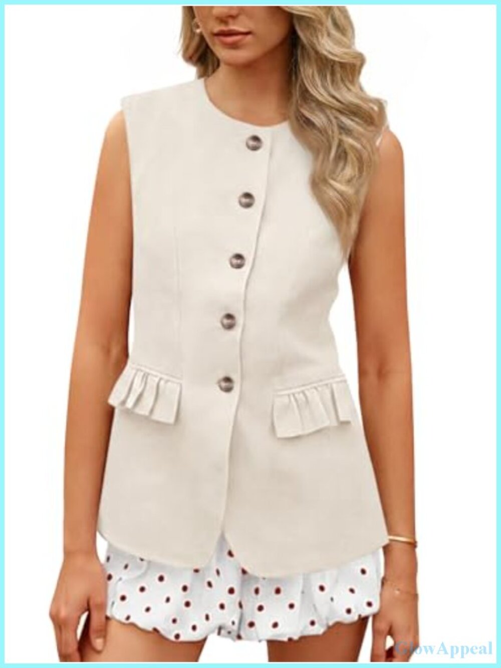 Womens Ruffle Flap Pocket Sleeveless Suit Vest Blazer Business Casual